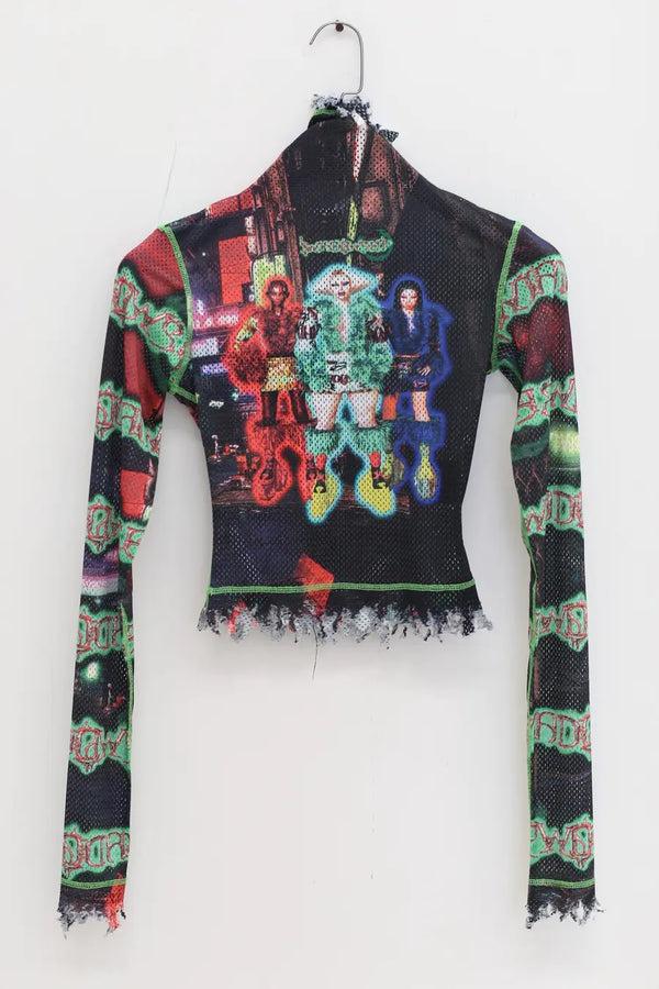 WINDOWSEN high collar long sleeve mesh top 24T007MT